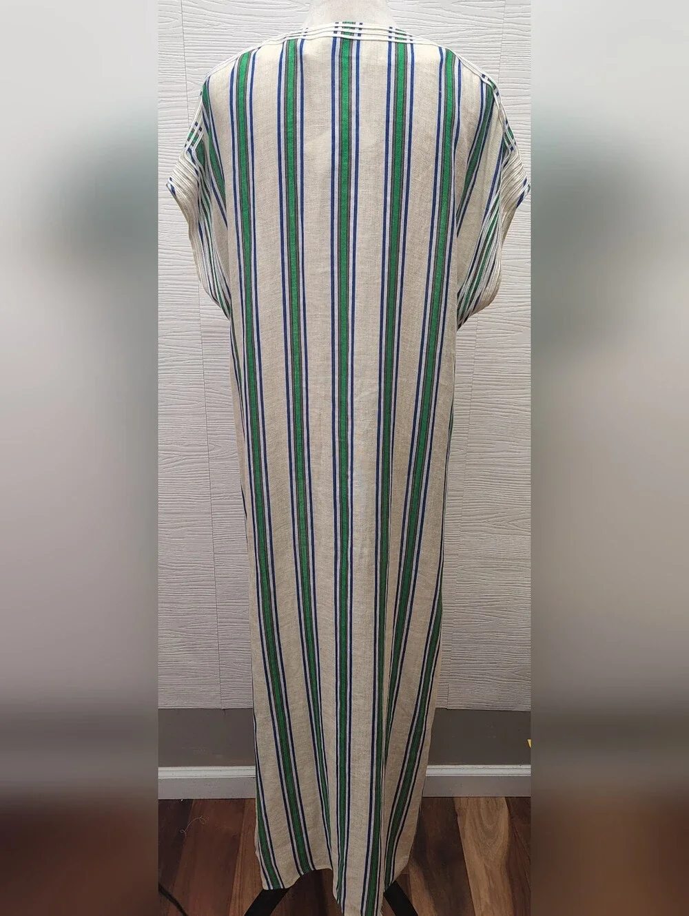 Tory Burch Grand Awning Stripe Linen Caftan Dress Coverup Size L NWT Retail $498
